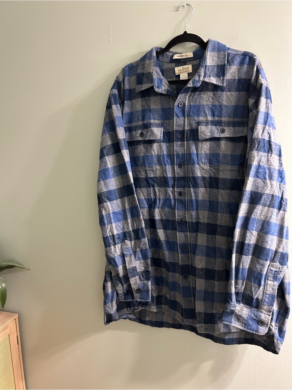 Vintage L.l. Bean traditional fit chamois cloth shirt blue plaid button up